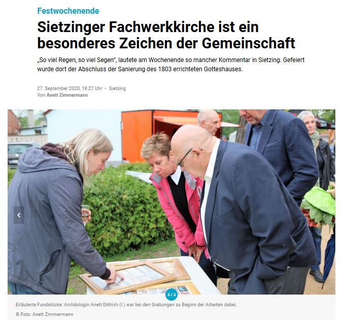 Eröffnung der Sietzinger Fachwerkkirche / Märkische Oderzeitung
